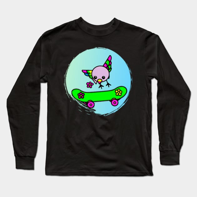 Hummingbird Skateboard Flower Long Sleeve T-Shirt by Shadowbyte91